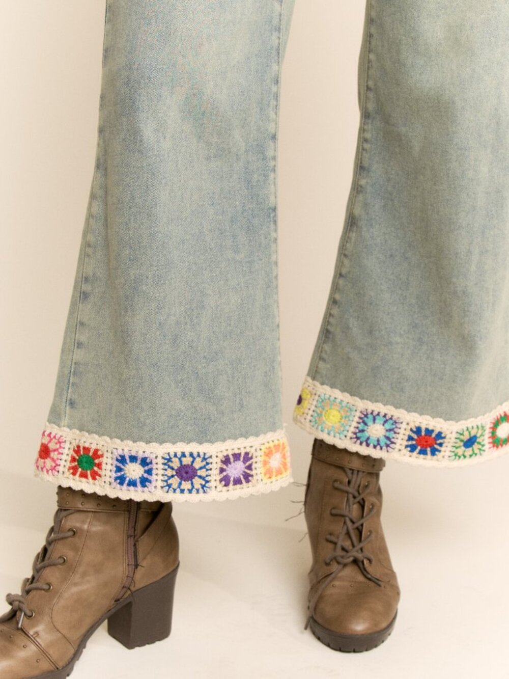 Davi and Dani Crochet Trim Denim